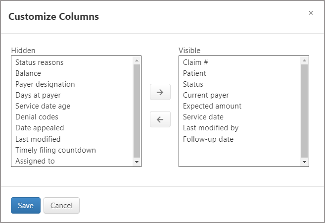 Select the columns that display in your Inbox by clicking the drop-down menu and selecting the columns from the list.